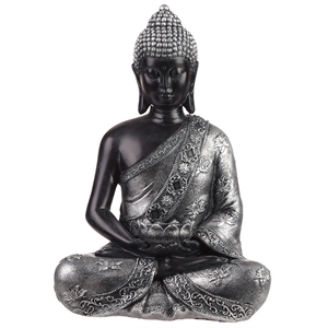 Buddha siddende sort og sølvfarvet h:29cm